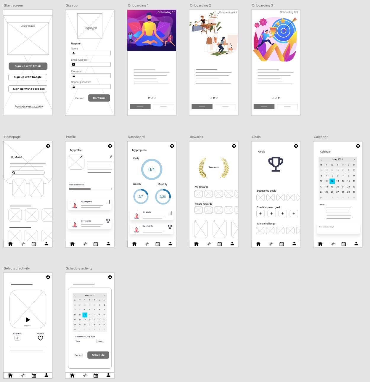 Low Fidelity wireframes